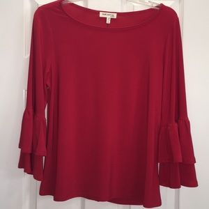 Valentine red Faith and Joy Ruffle sleeve top